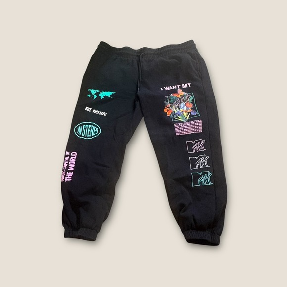 MTV Other - MTV Men's Black Fleece Joggers Sweatpants Activewear Drawstring Pants Graphic